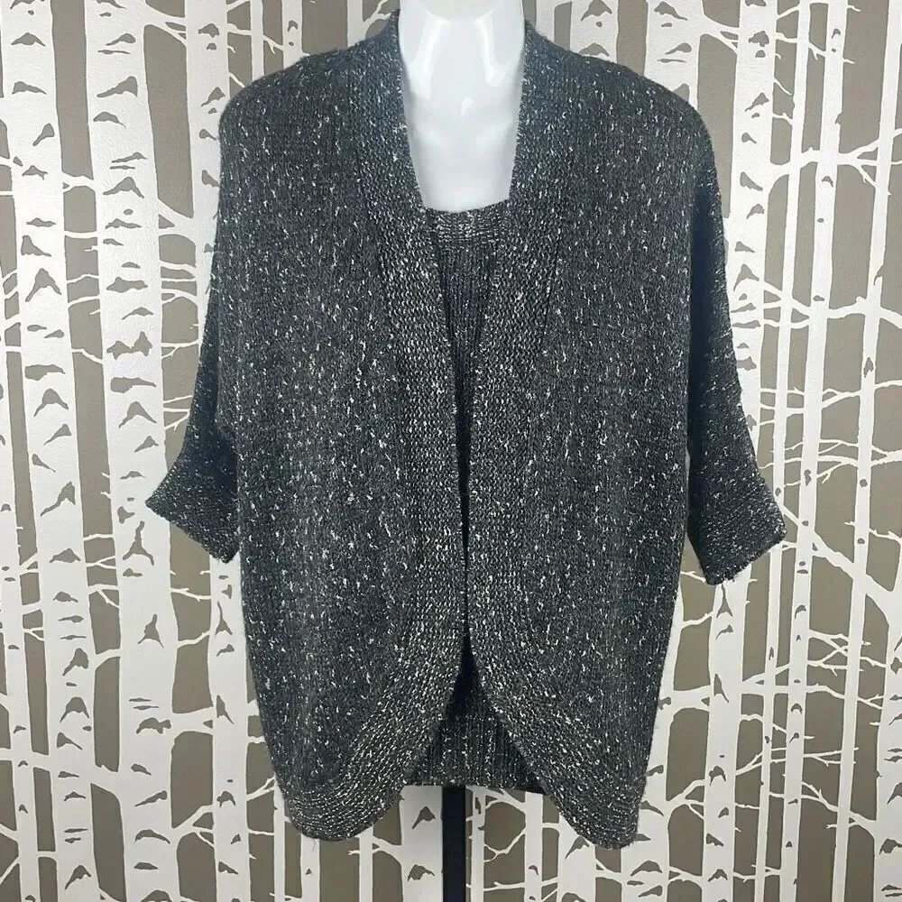 Chico's Metallic Knitted Wool Blend Sweater Twinset Tank Top, Cardigan 0 Gray, S